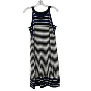 J. Jill Wearever Collection Womens Medium Black Blue White Striped Tank Dress